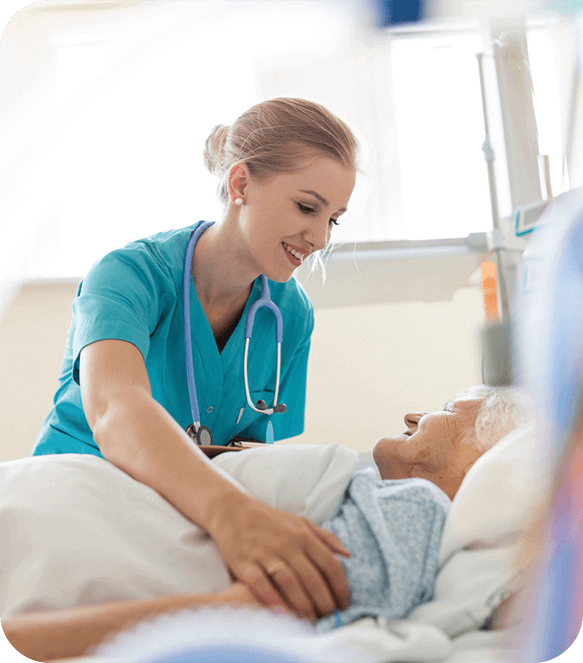 doctor talking to patient in nursing home